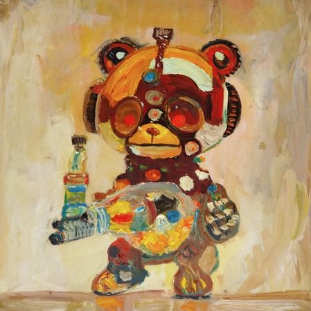 Денис Козловский (Картина, живопись - 
                  21 x 21 см) Боевой ушастик. Пулеметчик. Эскиз