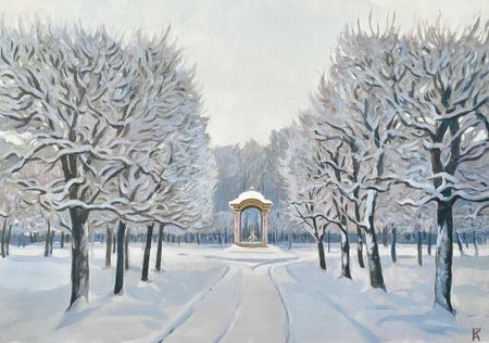 Алексей Кротов (Авторская графика - 
                  42 x 29 см) Зима в Архангельском. Розовый фонтан