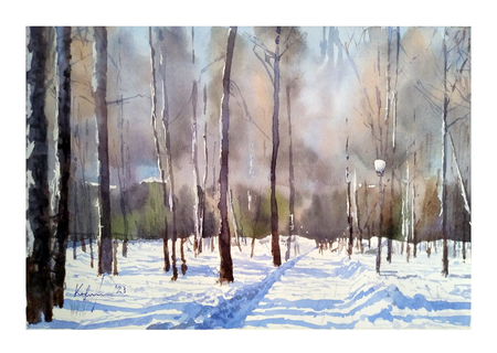 Александр Кормилицын (Авторская графика - 
                  39 x 27 см) Заснеженный парк
