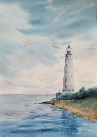 Светлана Юматова (Авторская графика - 
                  21 x 29 см) Тарханкутский маяк