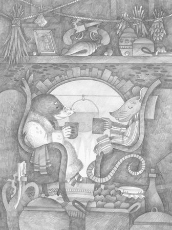 Витана Маковская (Авторская графика - 
                  21 x 29.7 см) Чай у камина