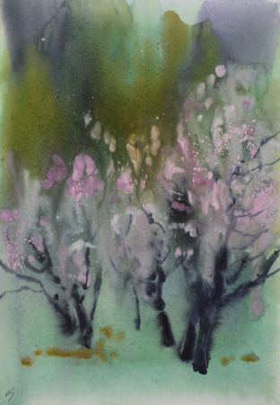 Елена Санина (Авторская графика - 
                  27 x 39 см) Старые яблони
