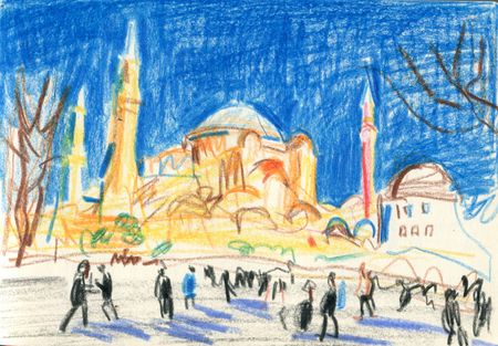 Олеся Лишаева (Авторская графика - 
                  20 x 14 см) Айя София. Наброски из путешествий