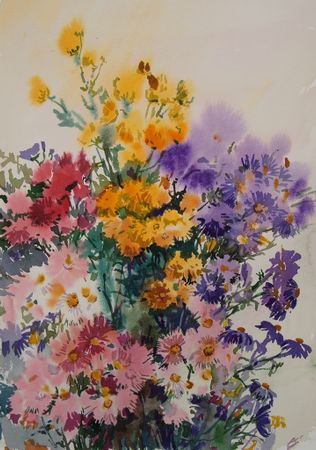 Елена Санина (Авторская графика - 
                  27 x 39 см) Осенний букет