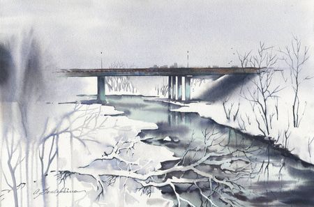 Ольга Безлепкина (Авторская графика - 
                  55 x 38 см) Январская оттепель №3