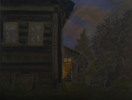 Александра Ларионова (Авторская графика - 
                  65 x 50 см) У дома. Вечер. Август