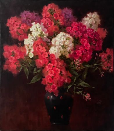 Юлия Непокрытая (Картина, живопись - 
                  70 x 80 см) Красные флоксы