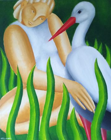 Саша Катинаускиене (Картина, живопись - 
                  40 x 50 см) С аистом