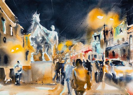 Юлия Третьякова (Авторская графика - 
                  54 x 38 см) Вечерний Невский