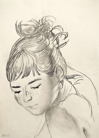 Евгения Крутова (Авторская графика - 
                  21 x 29.7 см) Девушка с веснушками