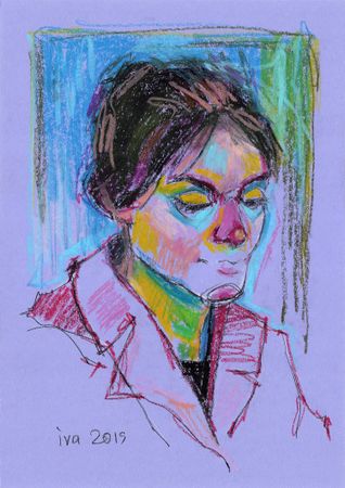 Татьяна Ивченкова (Авторская графика - 
                  24 x 34 см) Молодая женщина на сиреневом