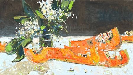 Юлия Небосова (Картина, живопись - 
                  70 x 40 см) Натюрморт с тыквой и ландышами