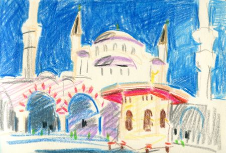 Олеся Лишаева (Авторская графика - 
                  20 x 14 см) Скетч из альбома. Стамбул. Внутренний двор мечети