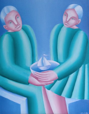 Саша Катинаускиене (Картина, живопись - 
                  40 x 50 см) Пара с корабликом