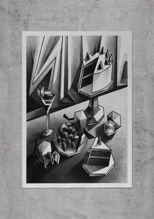 Александр Козлов (Авторская графика - 
                  59.4 x 84.1 см) №409 — Натюрморт с тортом