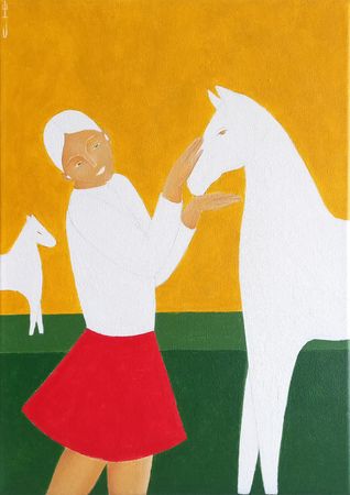 Саша Катинаускиене (Картина, живопись - 
                  25 x 35 см) Девушка и белые лошади