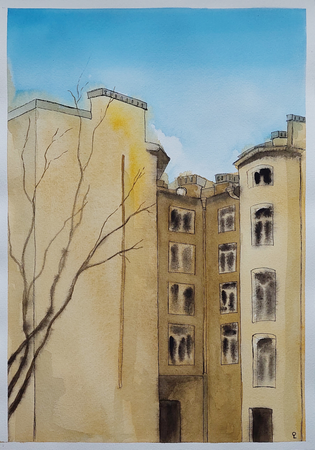 Оливия Лем (Авторская графика - 
                  27 x 38.8 см) Питерский домик
