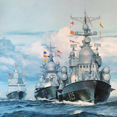 Татьяна Павлова (Картина, живопись - 
                  100 x 100 см) Военно-морской флот. Парад в Кронштадте