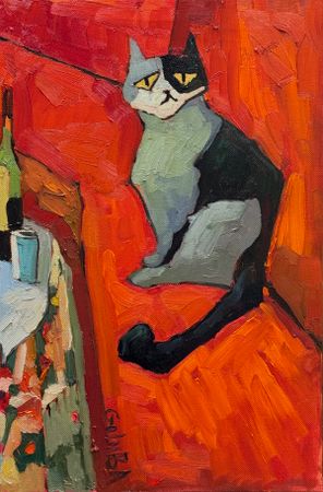 Анна Голубь (Картина, живопись - 
                  40 x 60 см) Кот на красном диване