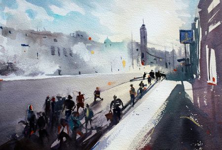 Дарья Парий (Авторская графика - 
                  39 x 28 см) Ремонт на Невском проспекте