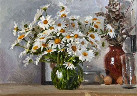 Михаил Псюрников (Авторская графика - 
                  35 x 25 см) Ромашки на кухне