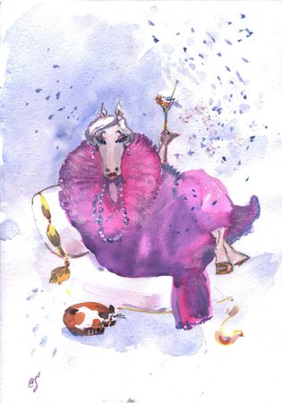Елена Санина (Авторская графика - 
                  21 x 30 см) Хорошо быть лошадью в розовом пальто