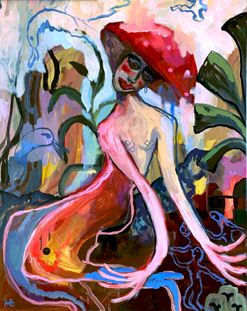 Катя Никитина (Картина, живопись - 
                  60 x 80 см) Мухомор собирает созревших людей