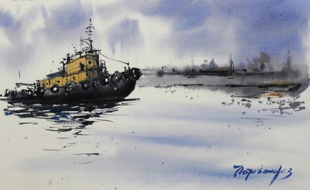Ирина Петровская (Авторская графика - 
                  36 x 22.5 см) Буксир 2