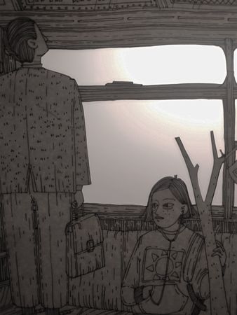 Оля Душкина (Авторская графика - 
                  42.6 x 30 см) Автобус