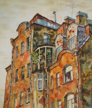 Анастасия Крушельницкая (Авторская графика - 
                  46 x 53 см) Красный дом