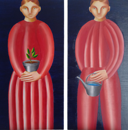 Саша Катинаускиене (Картина, живопись - 
                  60 x 60 см) Садовники. Диптих