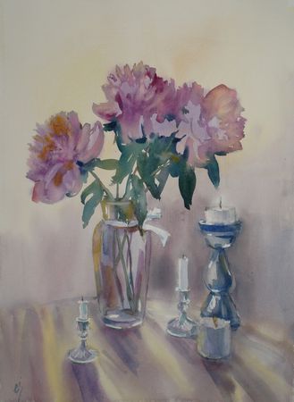 Елена Санина (Авторская графика - 
                  38 x 56 см) Пионовое утро