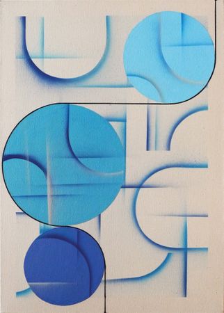 Ольга Рикун (Картина, живопись - 
                  50 x 70 см) 3 синих круга. Равновесие