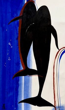 Лиза Бородинова (Авторская графика - 
                  17 x 30 см) Киты в сердце