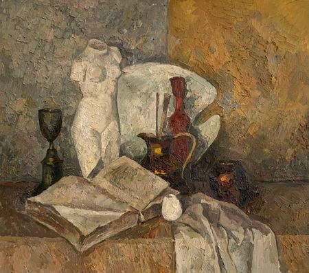 Елизавета Тульчинская (Картина, живопись - 
                  85.3 x 75.3 см) Натюрморт с палитрой