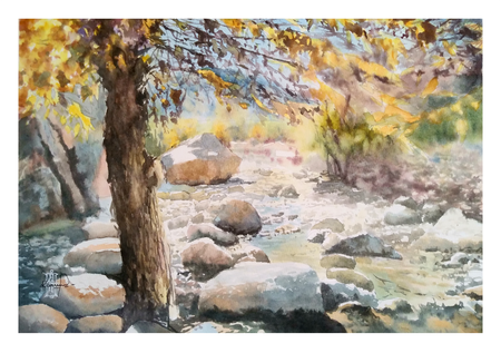 Александр Кормилицын (Авторская графика - 
                  39 x 27 см) Горная река
