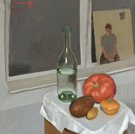 Никита Максимчук (Картина, живопись - 
                  40 x 40 см) Натюрморт на фоне вечернего окна