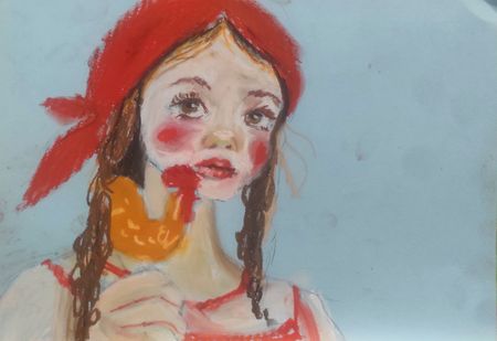 Ольга Чужакова (Авторская графика - 
                  30 x 20 см) Девушка на голубом фоне
