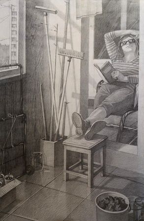 Анастасия Мотина (Авторская графика - 
                  70 x 110 см) Фитнес. Dolce vita