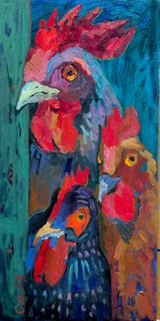 Анна Голубь (Картина, живопись - 
                  40 x 80 см) Петухи. Вечер