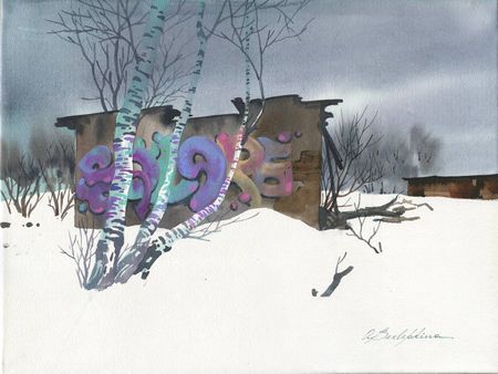 Ольга Безлепкина (Авторская графика - 
                  40 x 30 см) Стены 12