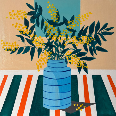 Елена Королева (Авторская графика - 
                  40 x 40 см) Натюрморт с ветками мимозы