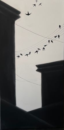 Ольга Шанина (Картина, живопись - 
                  50 x 100 см) No.6 Music on wires. L.Einaudi FLY. Серия работ "T I M E F L I E S"