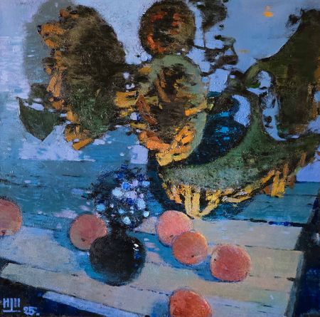 Игорь Крапарь-Щербаков (Картина, живопись - 
                  60 x 60 см) Подсолнухи с синими цветами