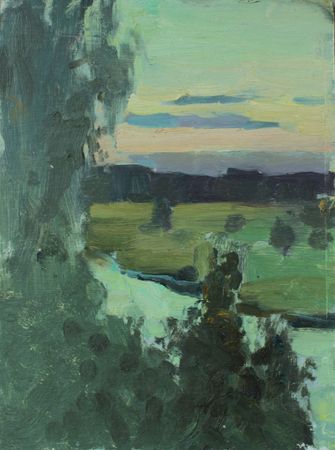 Алина Коршункова (Авторская графика - 
                  17 x 22 см) Вечер, вид на реку