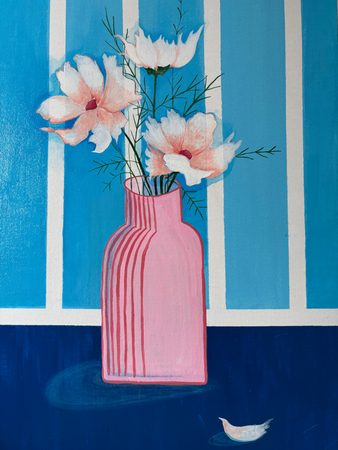 Елена Королева (Авторская графика - 
                  40 x 60 см) Натюрморт с розовыми цветами