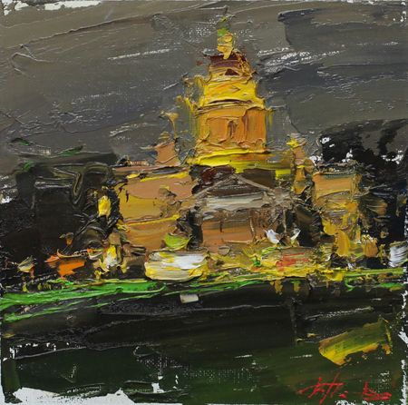 Евгений Бурцев (Картина, живопись - 
                  20 x 20 см) Вечерний Собор