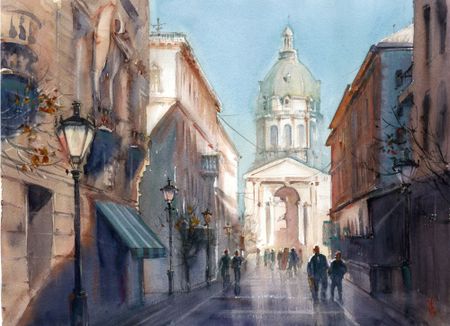 Виктория Севастьянова (Авторская графика - 
                  40 x 30 см) Улица в Будапеште