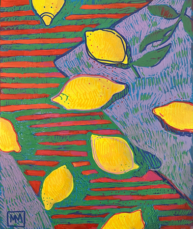 Майя Макарова (Авторская графика - 
                  40 x 50 см) Натюрморт с полосатой скатертью
