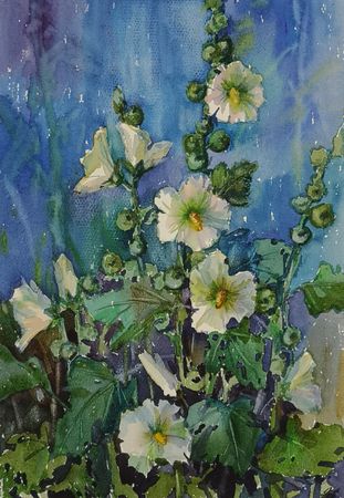 Елена Санина (Авторская графика - 
                  27 x 38 см) Белые мальвы